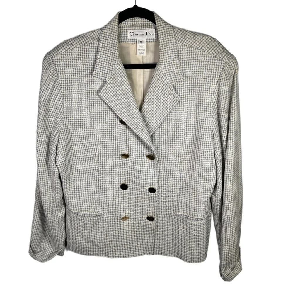 Christian Dior Vintage Houndstooth Double Breasted Blazer Jacket Size 18